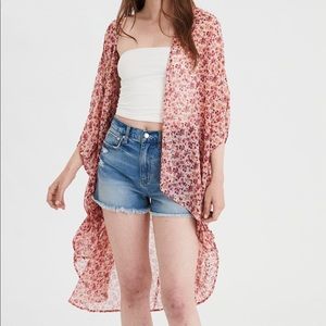 American Eagle pink floral kimono/cover up